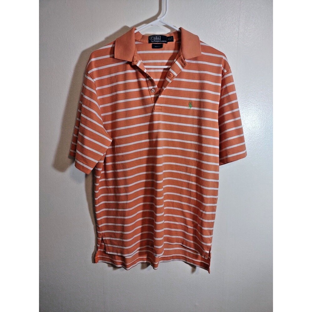 Polo Ralph Lauren Men's M Golf Fit Shirt Orange White Polo Shirt Pony Logo